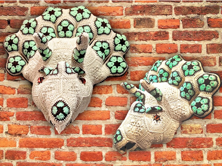 Triceratops Trophy with African Flowers crochet pattern PDF Faux Taxidermy