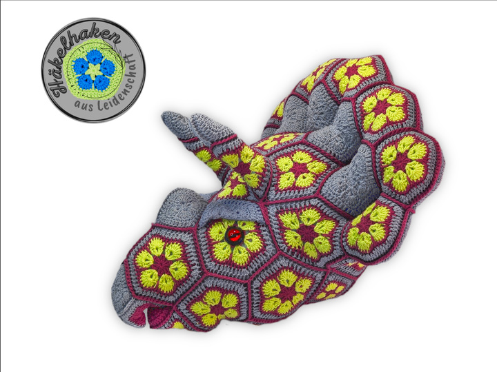 Triceratops Trophy with African Flowers crochet pattern PDF Faux Taxidermy