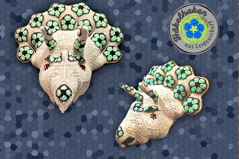 Triceratops Trophy with African Flowers crochet pattern PDF Faux Taxidermy