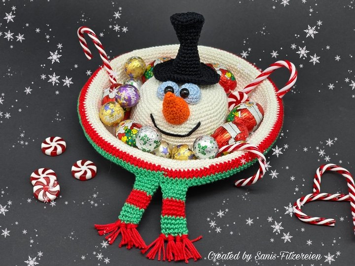 Häkelanleitung Schneemann-Tellerchen