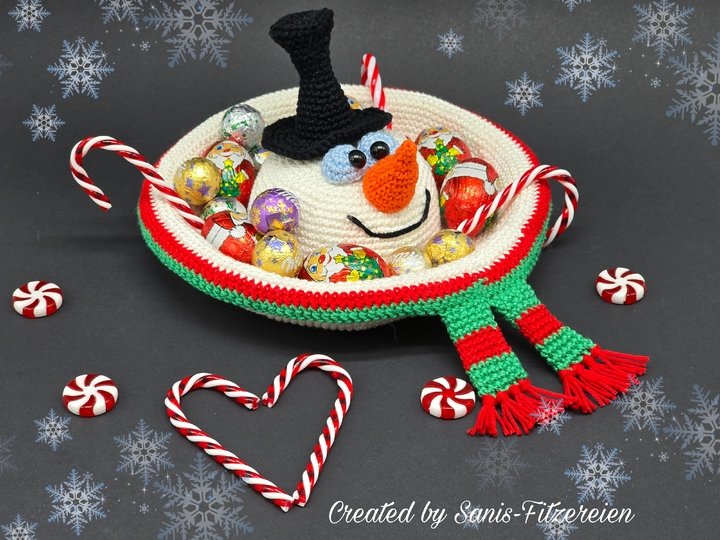 Häkelanleitung Schneemann-Tellerchen
