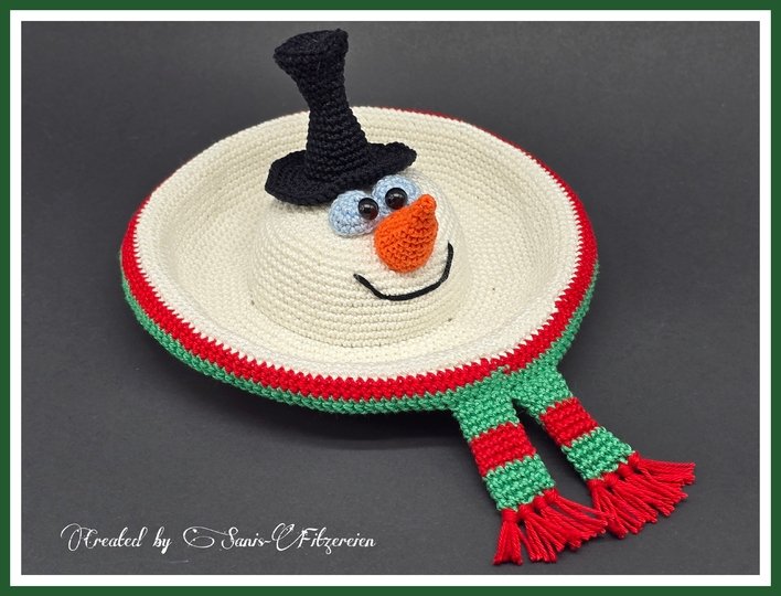 Häkelanleitung Schneemann-Tellerchen
