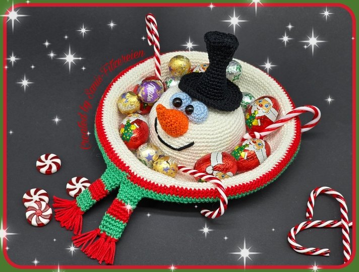 Häkelanleitung Schneemann-Tellerchen