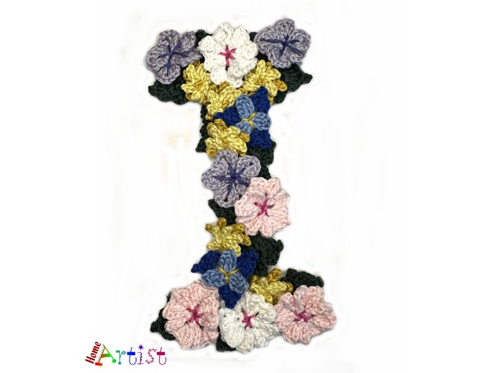 Floral letter I crochet applique