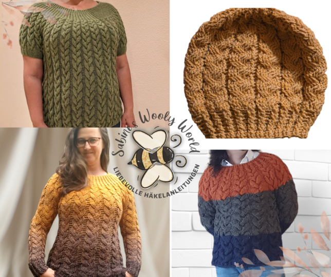 Häkelanleitung für ein Mützen-Loop Set "Trenzas"