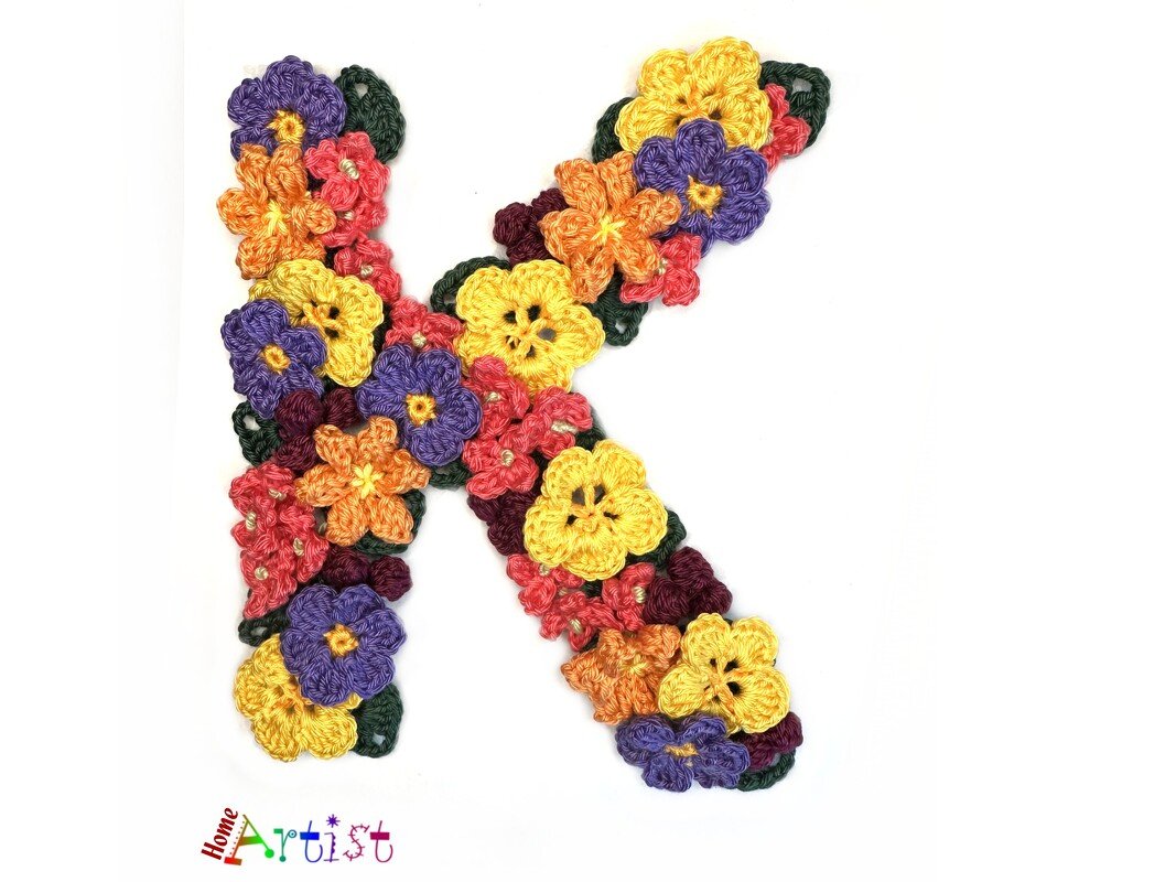 Floral letter K crochet applique - Image 2