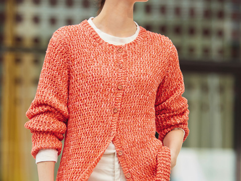 Jacke mit Strukturmuster in Korallenrot