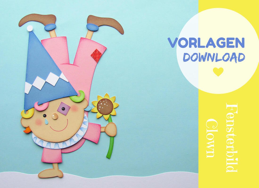 Clown Fensterbild zum Nachbasteln mit Vorlage und Anleitung