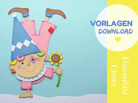 Clown Fensterbild zum Nachbasteln mit Vorlage und Anleitung