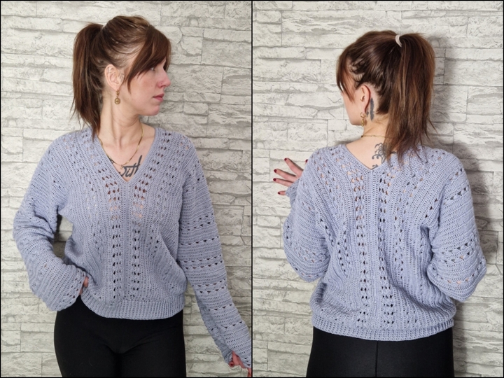 246 Häkelanleitung Pullover Lochmuster Lora