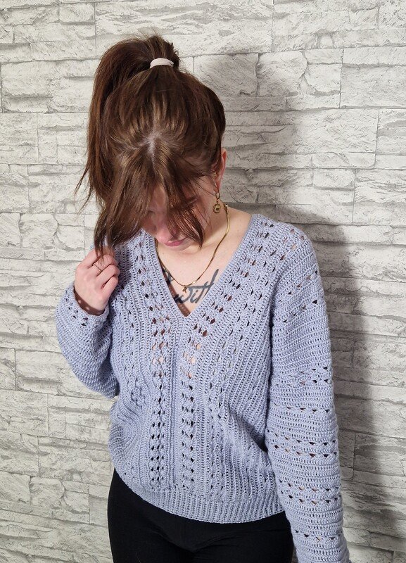 246 Häkelanleitung Pullover Lochmuster Lora - Bild 5