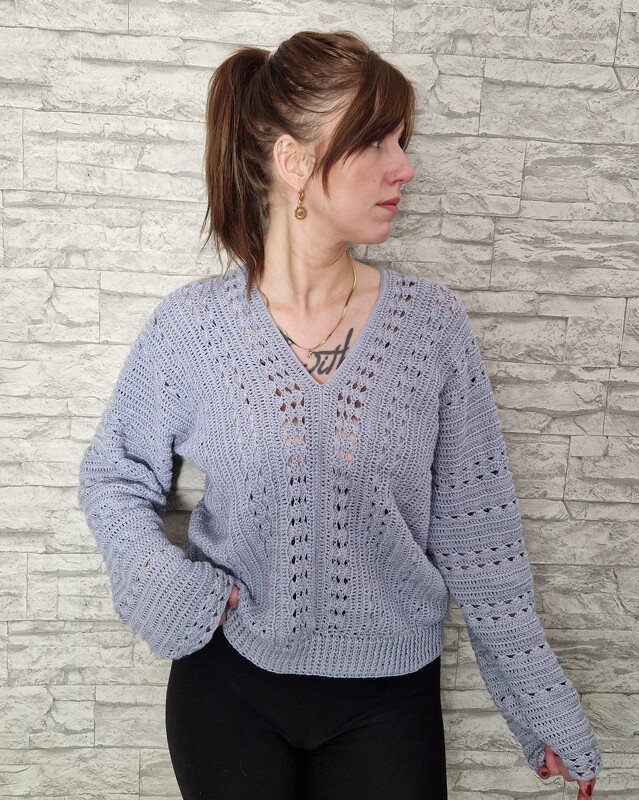 246 Häkelanleitung Pullover Lochmuster Lora - Bild 4