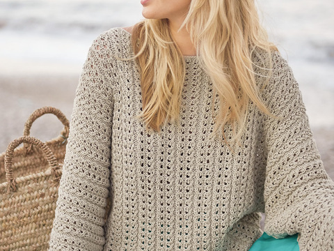 Fledermauspulli mit Ajourrippen