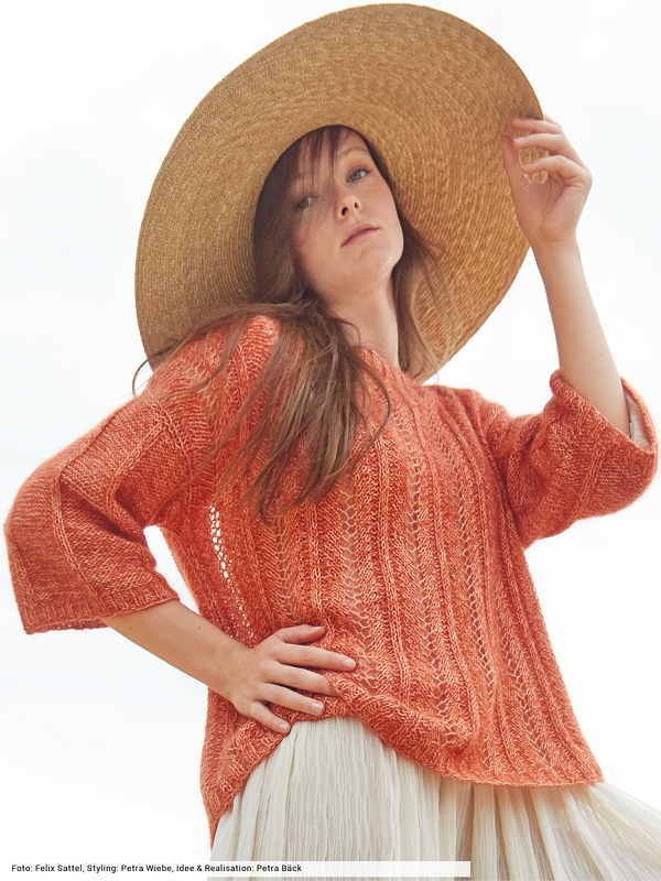 Ajourmusterpulli mit Dreiviertel-Ärmeln