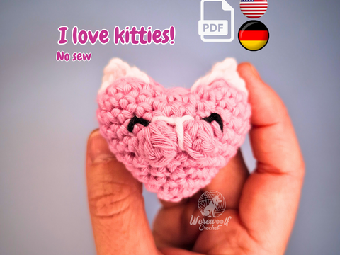Cat heart I love kitties crochet pattern