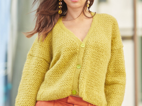 Jacke mit V-Ausschnitt im Flechtmuster in Hellgrün