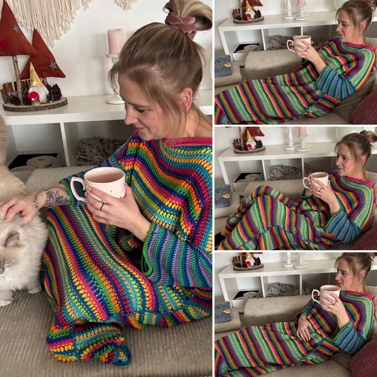 Häkelanleitung Sleeve-Blanket "Kunterbunt"