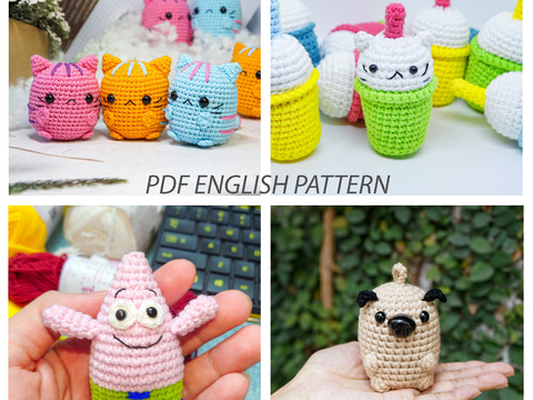combo 4 keychain PDF pattern - amigurumi pattern 4 in 1