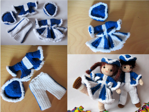 Karnevalskostüme für Puppen Anna und Anton (20 - 25 cm)  Häkelanleitung