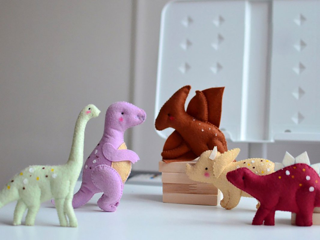 Dinosaur Hand-Sewing Pattern Set for Soft Felt Toys