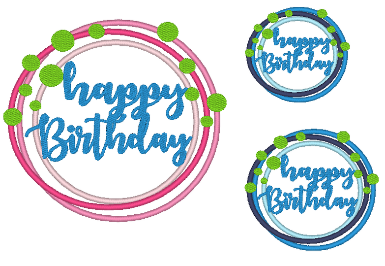 Stickdatei - Happy Birthday Kreis Button in 16  Größen Geburtstag