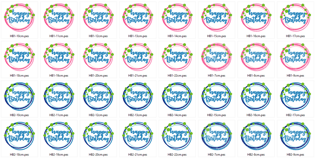 Stickdatei - Happy Birthday Kreis Button in 16  Größen Geburtstag