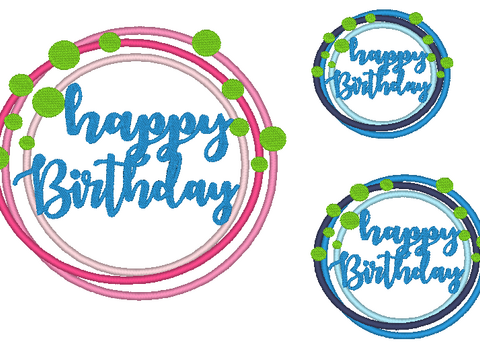 Stickdatei - Happy Birthday Kreis Button in 16  Größen Geburtstag