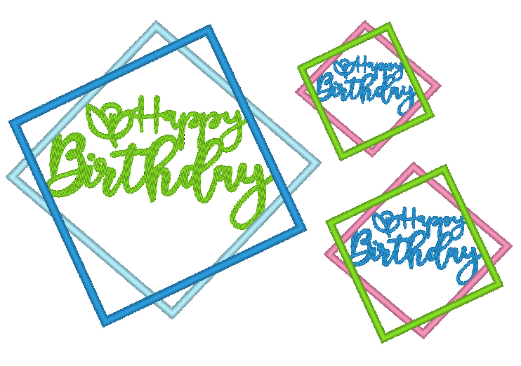 Stickdatei - Happy Birthday Rechteck Button Rahmen in 14 Größen