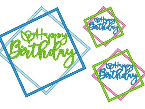 Stickdatei - Happy Birthday Rechteck Button Rahmen in 14 Größen