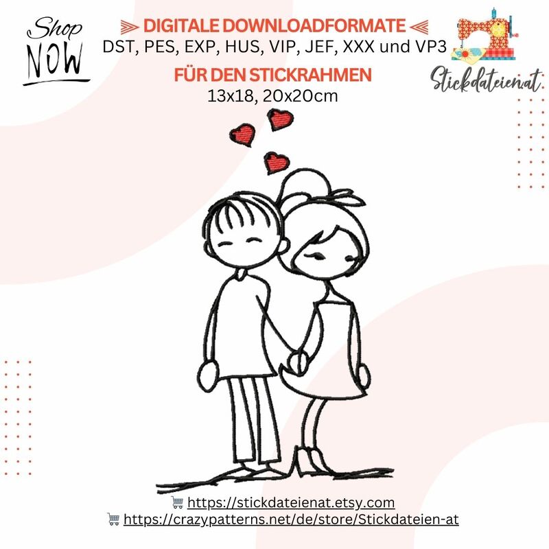 Liebespaar Stickdatei, Brautpaar Stickdatei, Hochzeit Stickdatei