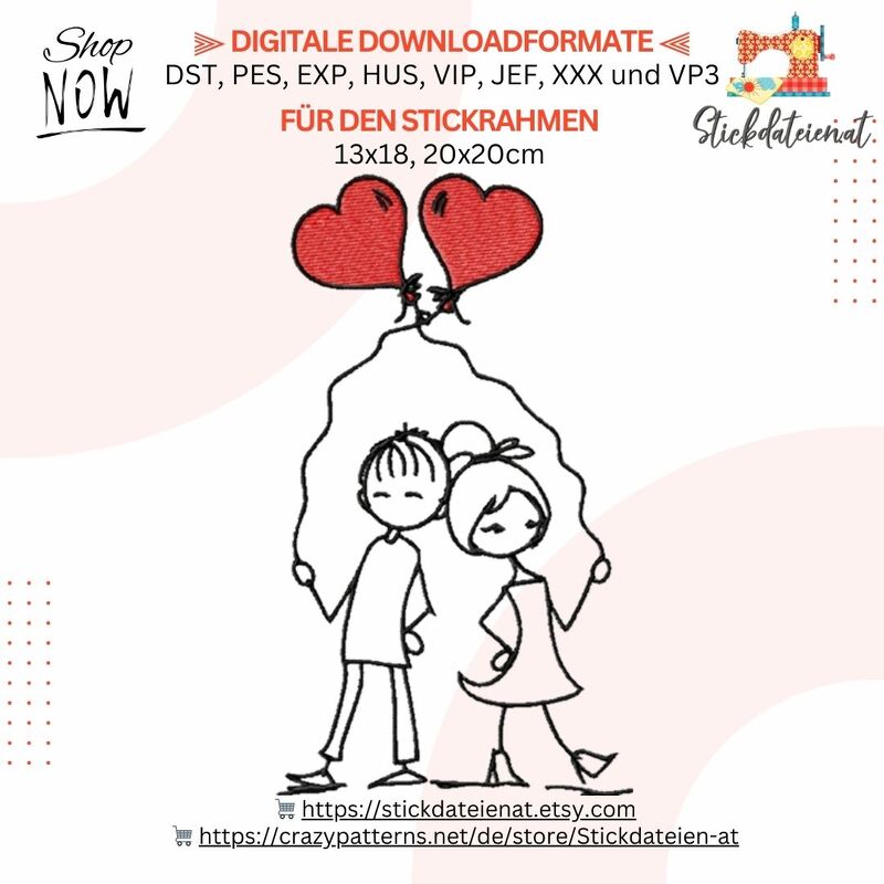 Liebespaar Stickdatei, Brautpaar Stickdatei, Hochzeit Stickdatei