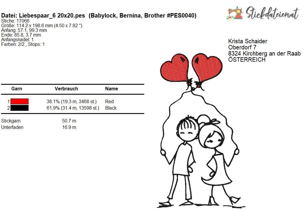 Liebespaar Stickdatei, Brautpaar Stickdatei, Hochzeit Stickdatei - Bild 2