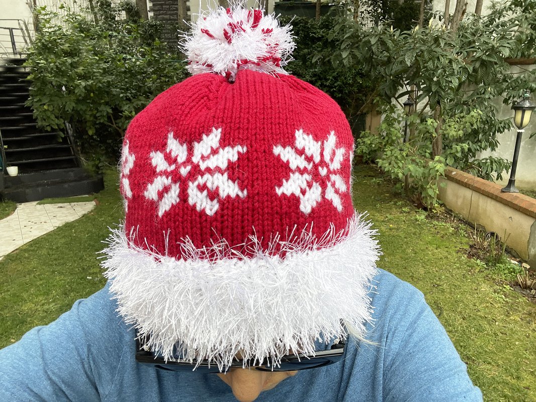 Knitting Snowflake Hat, Eyelash Yarn Hat, Unisex Knit Hat