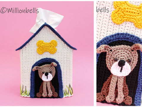 Hundehaus Taschentuchbox Hülle Häkelanleitung Hund Hündchen Haus
