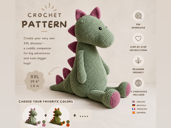 Crochet Pattern Dinosaur giant plushie
