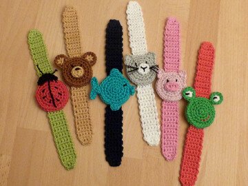 Häkelanleitung für Armbänder "Tiere" Schwein Katze Bär Fisch Frosch Käfer