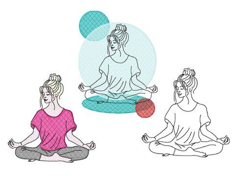 Stickdatei Yoga, LineArt, Redwork, Silhouette, drei Varianten