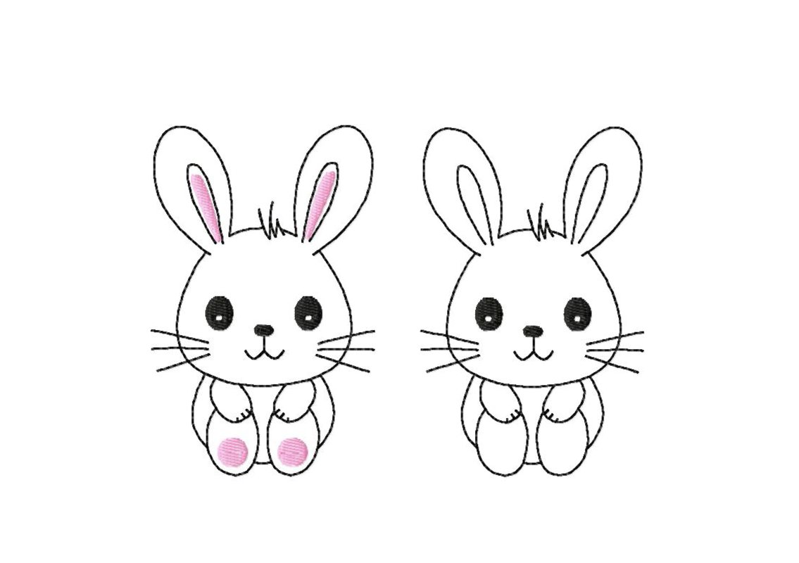 Stickdatei Hase, LineArt, Redwork, Silhouette, drei Größen, zwei Varianten