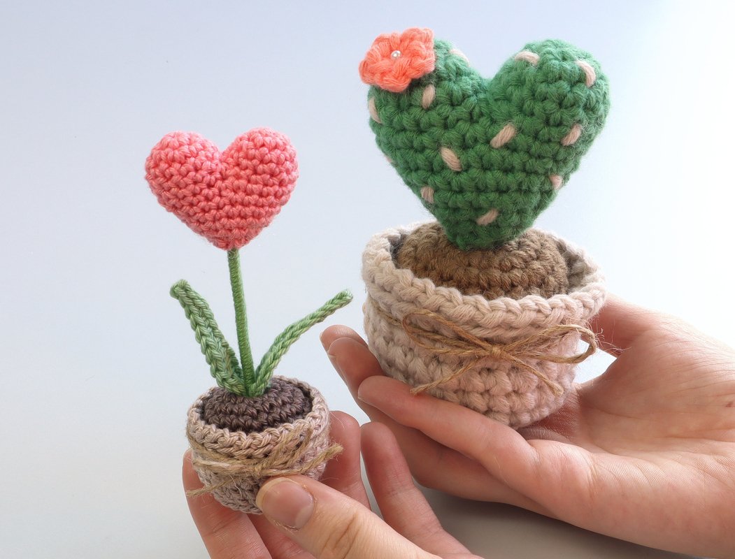 Herz / Kaktus im Blumentopf - 2 Varianten