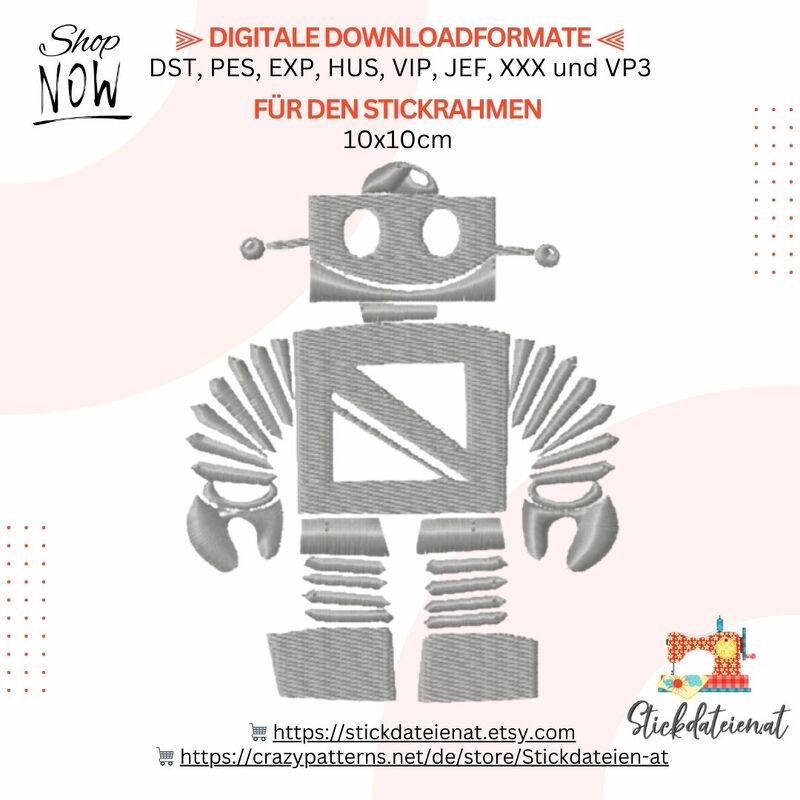 Stickdatei Roboter, Stickdatei 10x10, Datei für Maschinensticken