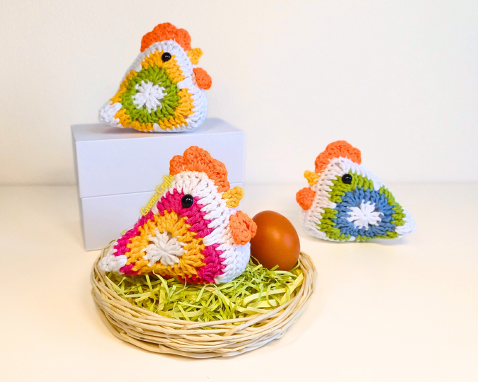Granny-Square-Huhn - Häkelanleitung für Rustikale Deko