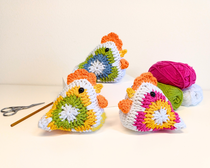 Crochet Pattern: Granny Square Chicken - Rustic Hen Crochet Decor