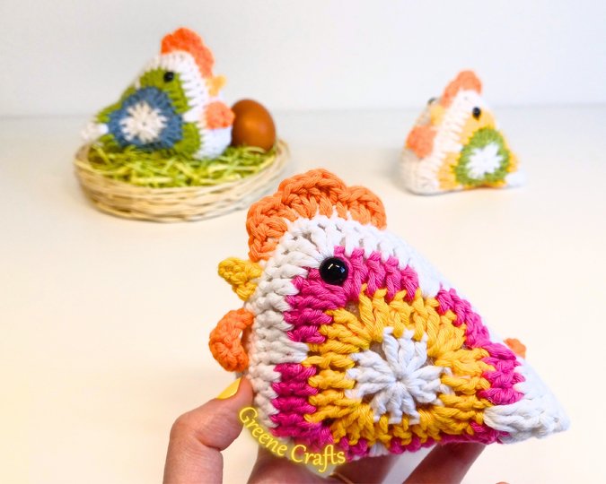 Granny-Square-Huhn - Häkelanleitung für Rustikale Deko