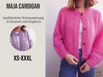 Basic Cardigan Strickanleitung mit Quermaschendetail, Gr. XS-XXXL