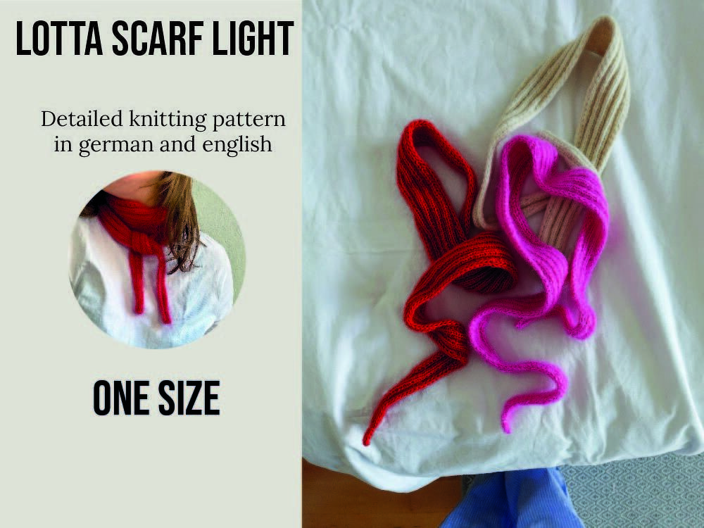 Small scarf knitting pattern in 2x2 rib pattern, one size