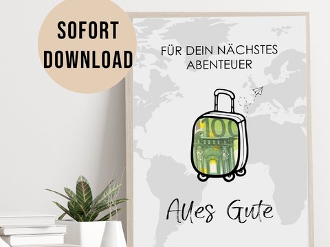 Poster GELDGESCHENK nächstes ABENTEUER Geschenk Reise DOWNLOAD