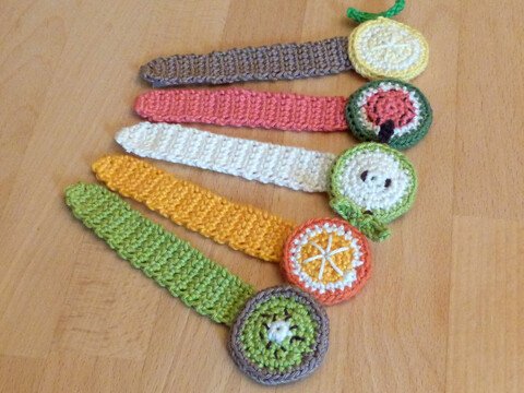 Häkelanleitung für Lesezeichen "Früchte" Kiwi Melone Zitrone Apfel Orange