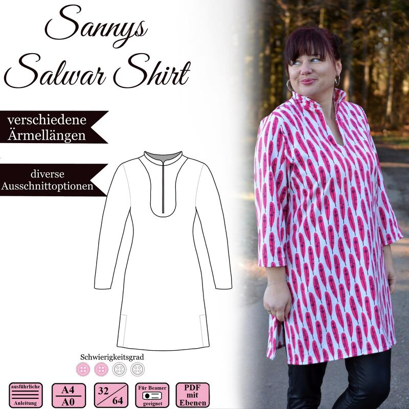 Sannys Salwar Shirt – 32-64 - E-Book and sewing instructions