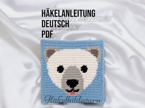 Häkelanleitung Eisbär auf Quadrat