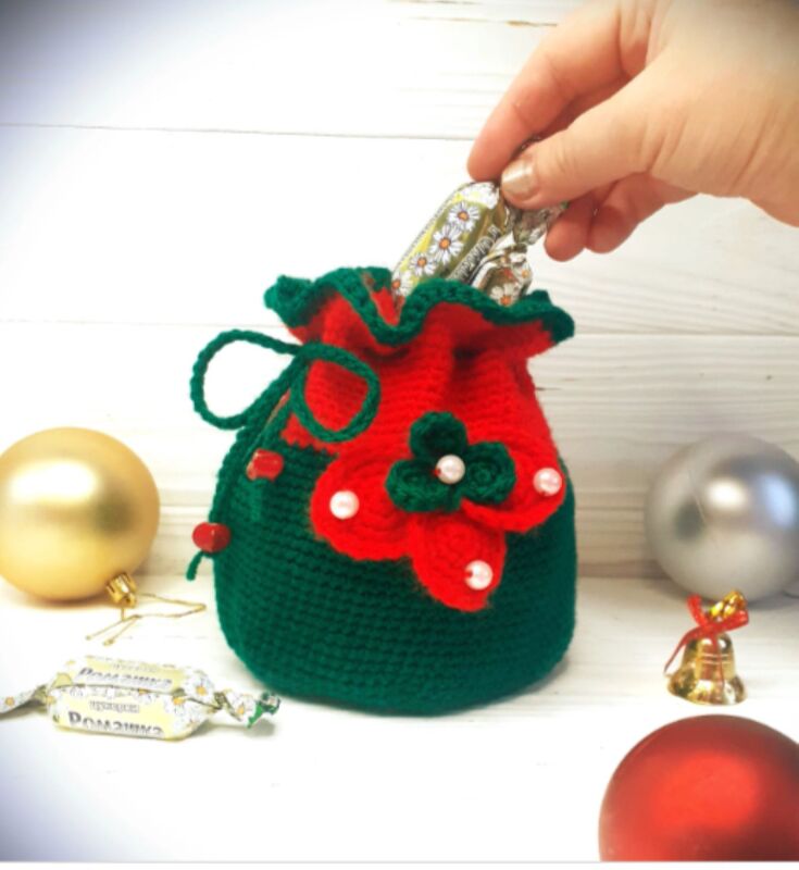 Crochet Candy bags, Crochet pattern, Drawstring gift bag, Little Christmas